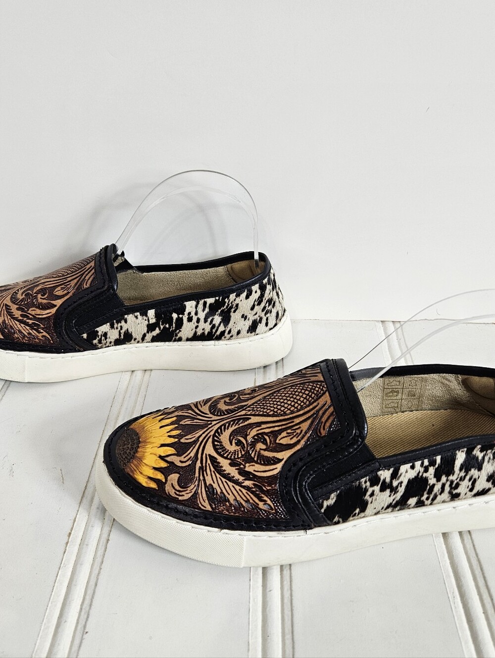Myra Nehard Sneakers 8 Hand Tooled Leather Cowhide Sunflower Western Brown Black - Picture 6 of 16